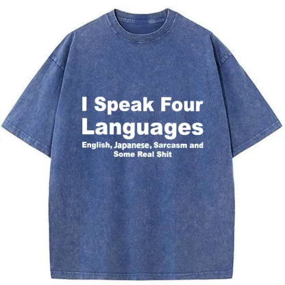 Tokyo-Tiger Speak Four Languages Washed T-Shirt