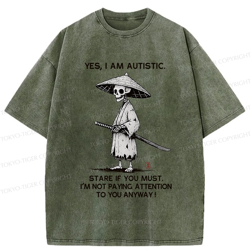 Tokyo-Tiger Samurai Skeleton Has Autistic Washed T-Shirt