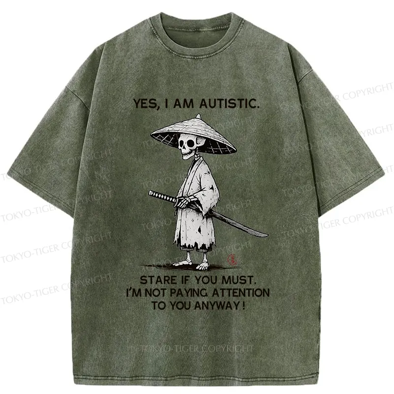 Tokyo-Tiger Samurai Skeleton Has Autistic Washed T-Shirt