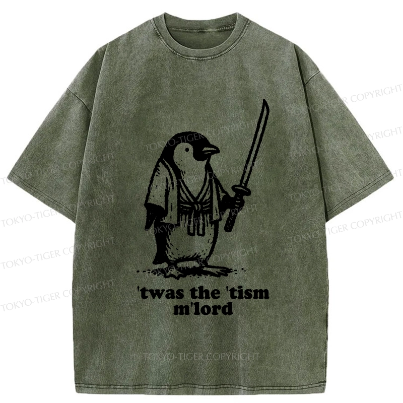 Tokyo-Tiger Focused Penguin Samurai Washed T-Shirt
