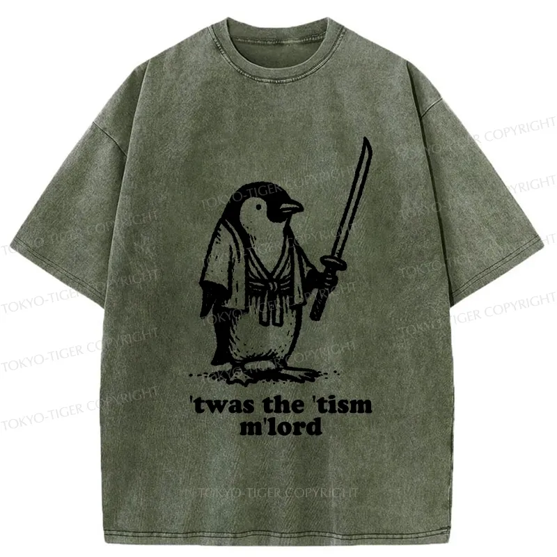 Tokyo-Tiger Focused Penguin Samurai Washed T-Shirt