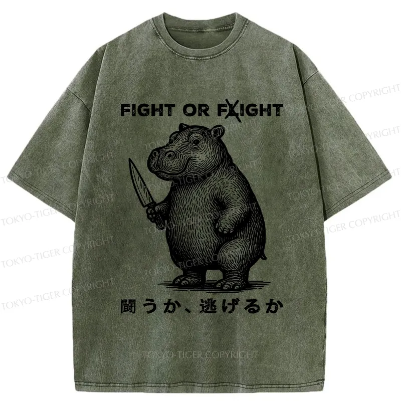 Tokyo-Tiger Fight Or Flight Moo Deng Washed T-Shirt