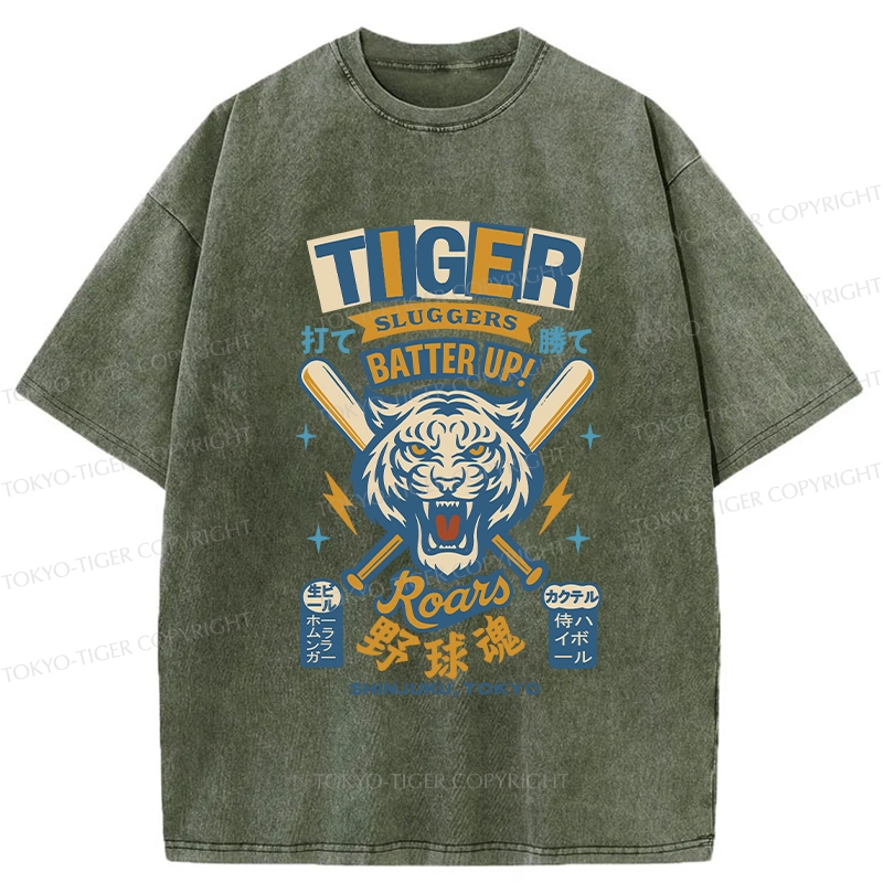 Tokyo-Tiger Retro Tiger Baseball Spirit Washed T-Shirt