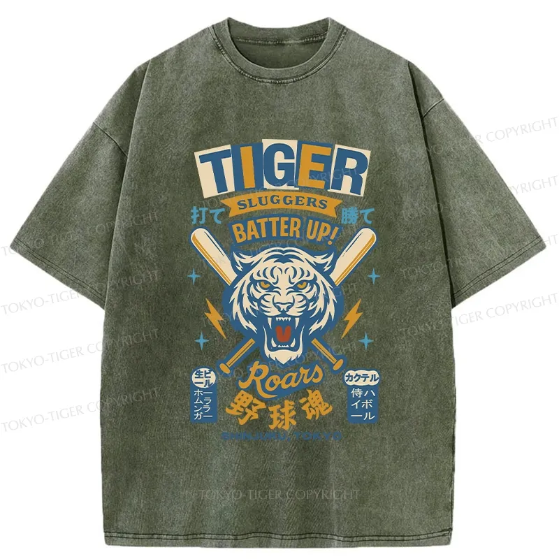 Tokyo-Tiger Retro Tiger Baseball Spirit Washed T-Shirt