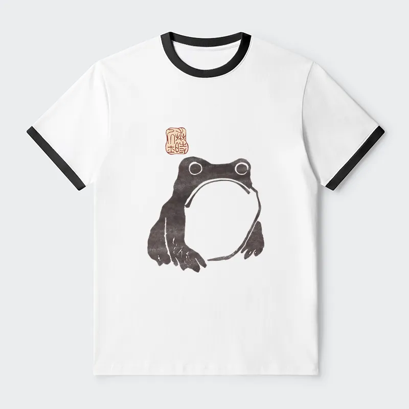Tokyo-Tiger Matsumoto Hoji Woodblock Print Frog Contrast Trim T-Shirt