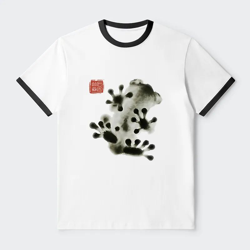 Tokyo-Tiger Ink Painting Frog Contrast Trim T-Shirt