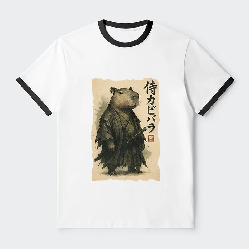 Tokyo-Tiger Capybara Samurai Contrast Trim T-Shirt
