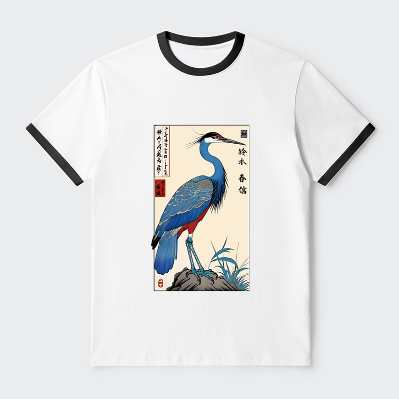 Tokyo-Tiger Colorful Crane Contrast Trim T-Shirt