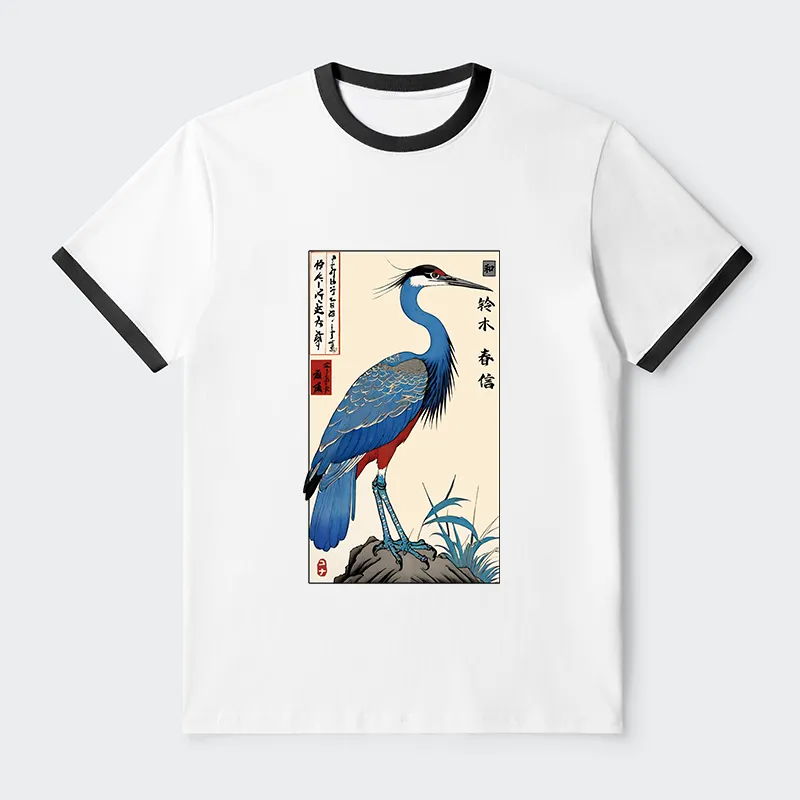 Tokyo-Tiger Colorful Crane Contrast Trim T-Shirt