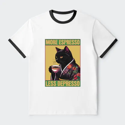 Tokyo-Tiger More Caffeine Less Depression Contrast Trim T-Shirt