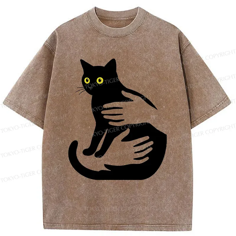 Tokyo-Tiger Hug A Black Cat Washed T-Shirt
