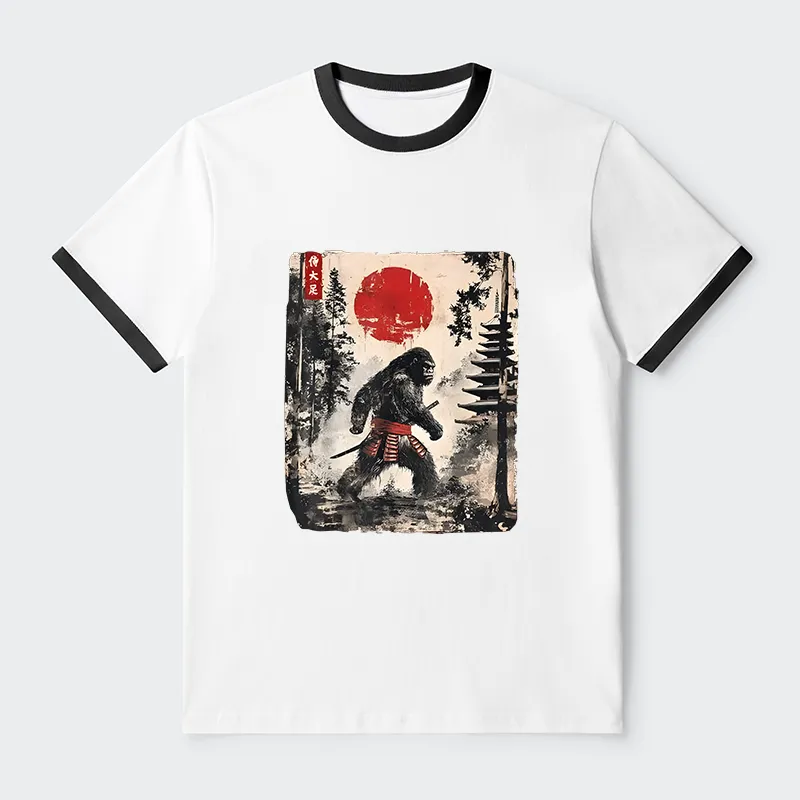 Tokyo-Tiger Japanese Samurai Bigfoot Contrast Trim T-Shirt