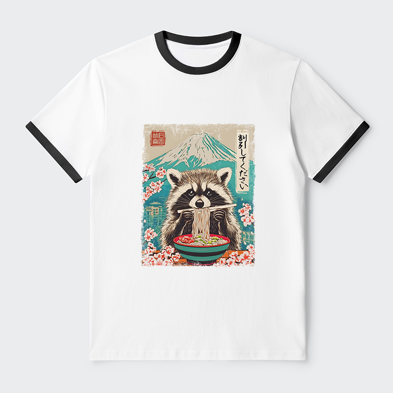 Tokyo-Tiger Please Give Raccoon A Discount Contrast Trim T-Shirt