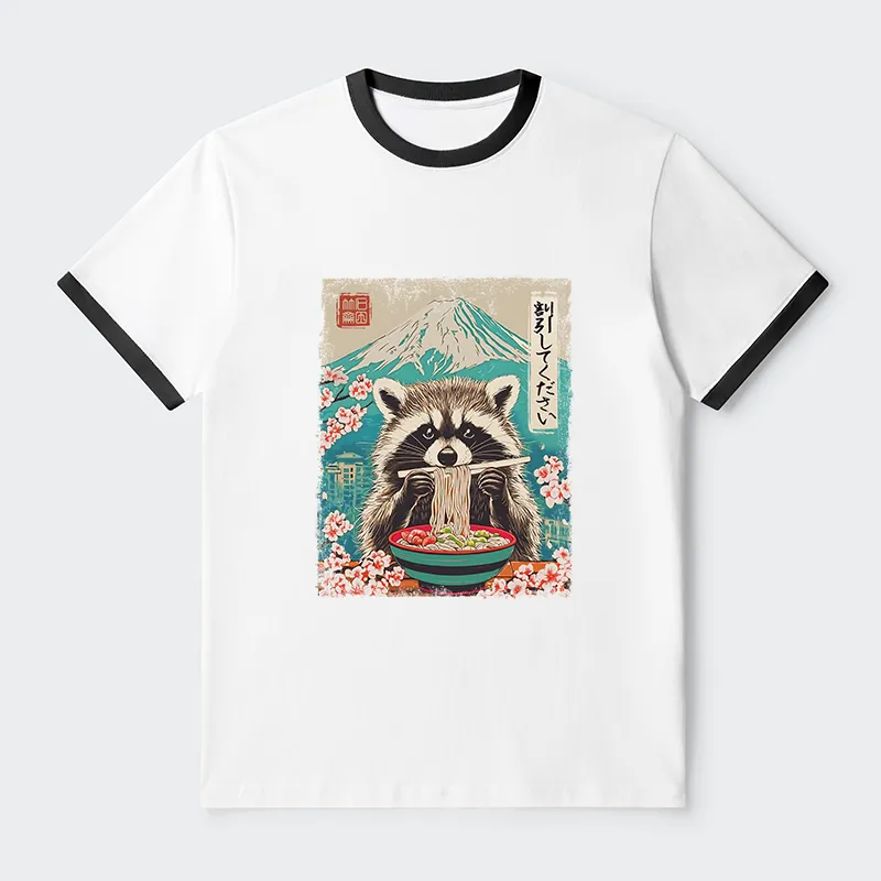 Tokyo-Tiger Please Give Raccoon A Discount Contrast Trim T-Shirt