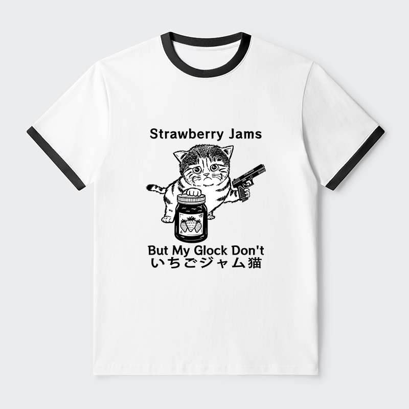 Tokyo-Tiger Strawberry Jam Cat Contrast Trim T-Shirt