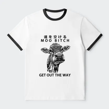 Tokyo-Tiger Funny Cow Contrast Trim T-Shirt