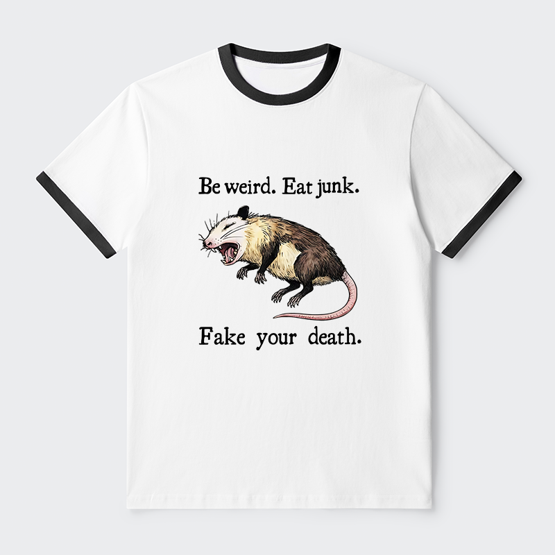 Tokyo-Tiger Possum Playing Dead Funny Contrast Trim T-Shirt