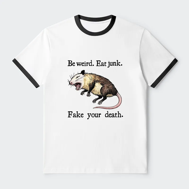 Tokyo-Tiger Possum Playing Dead Funny Contrast Trim T-Shirt