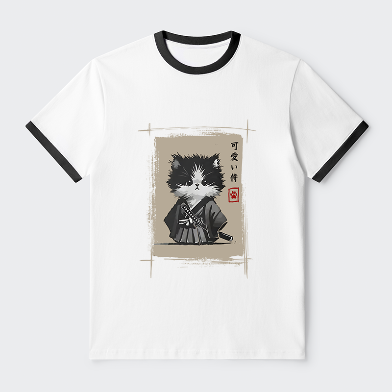 Tokyo-Tiger Kitten Samurai Contrast Trim T-Shirt