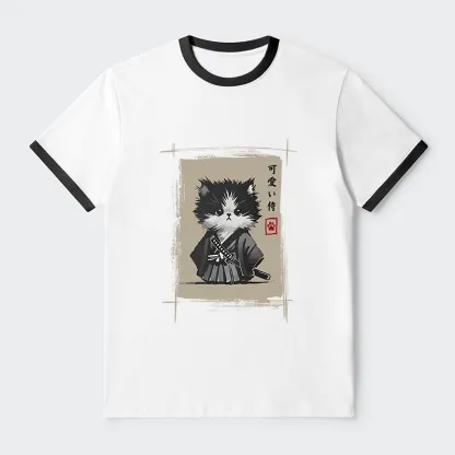 Tokyo-Tiger Kitten Samurai Contrast Trim T-Shirt