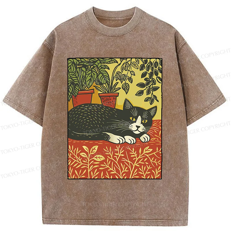Tokyo-Tiger Napping Cat Washed T-Shirt