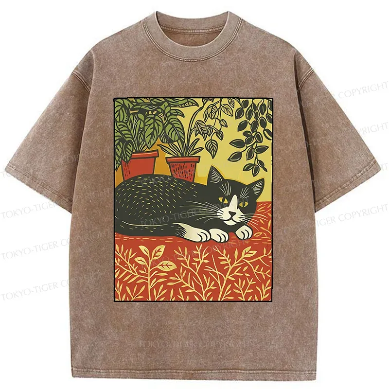 Tokyo-Tiger Napping Cat Washed T-Shirt