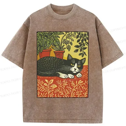 Tokyo-Tiger Napping Cat Washed T-Shirt