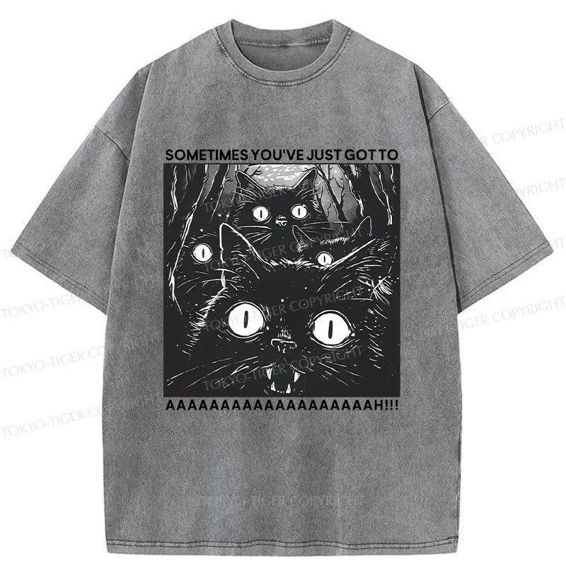 Tokyo-Tiger Screaming Black Cats Washed T-Shirt