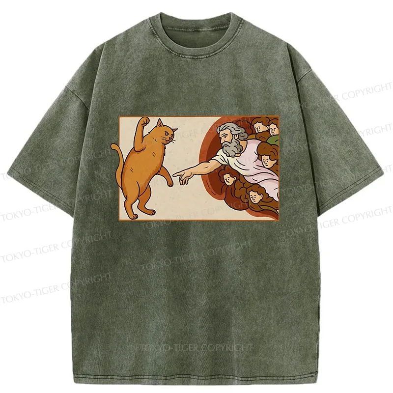 Tokyo-Tiger Naughty Cat Funny Washed T-Shirt
