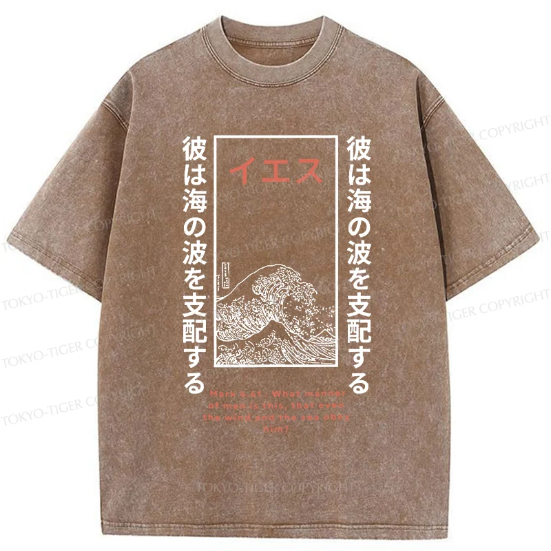 Tokyo-Tiger Stormy Waves Washed T-Shirt