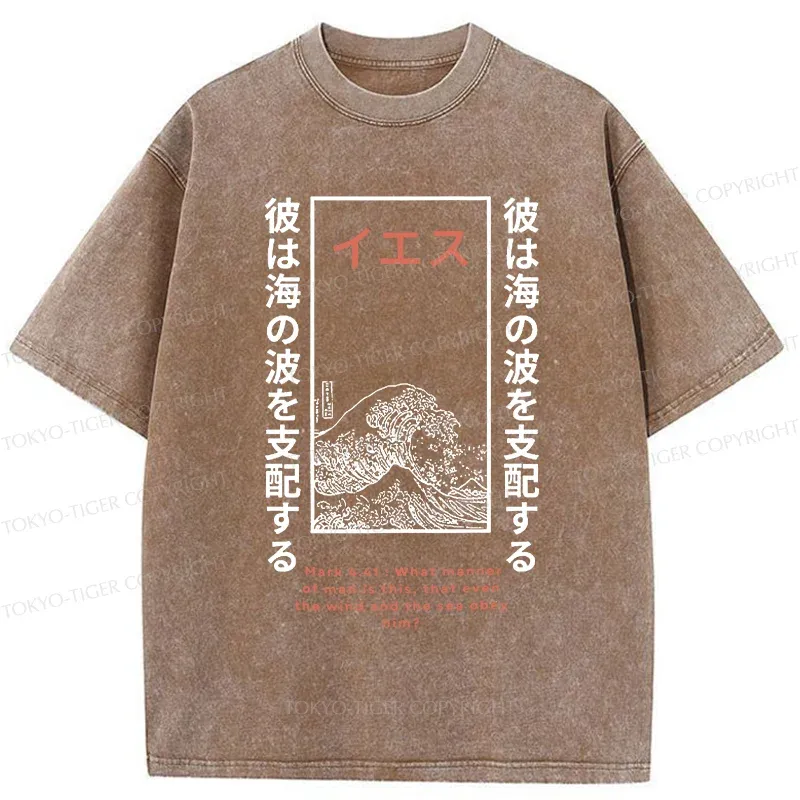 Tokyo-Tiger Stormy Waves Washed T-Shirt