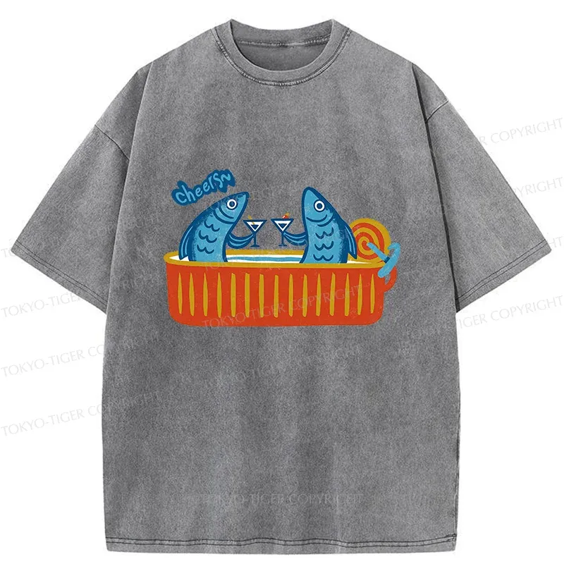 Tokyo-Tiger Canned Fish Bar Washed T-Shirt