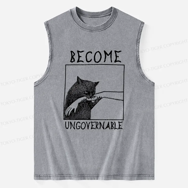 Tokyo-Tiger Cat Biting Arm Washed Tank