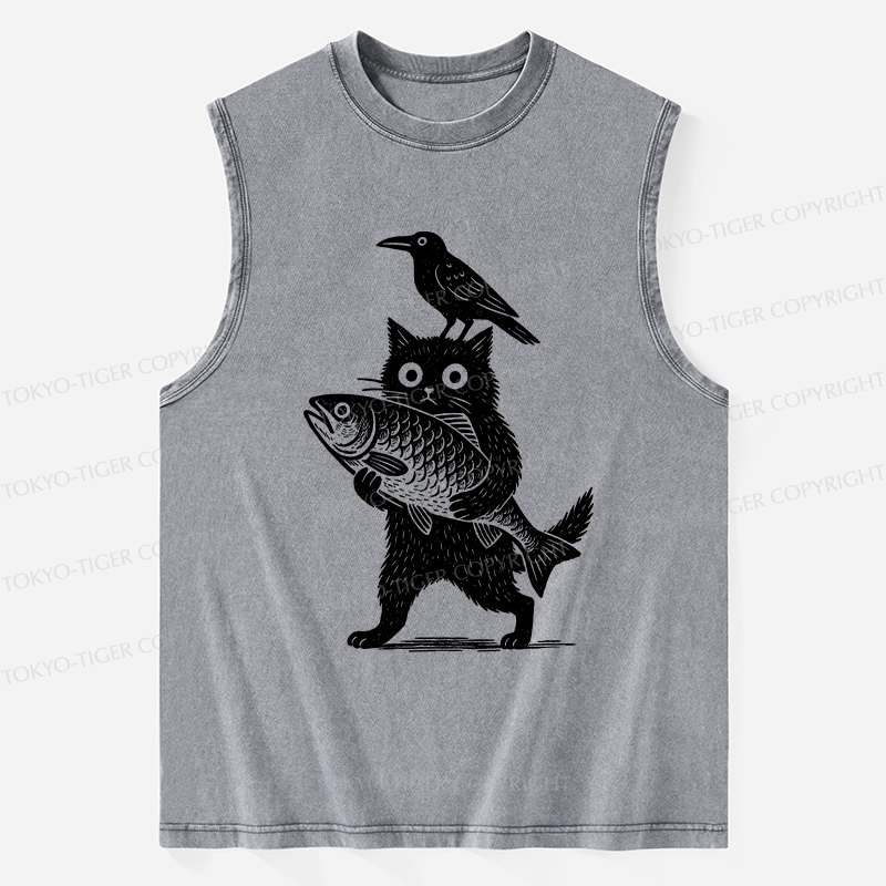 Tokyo-Tiger Black Animals Funny Washed Tank