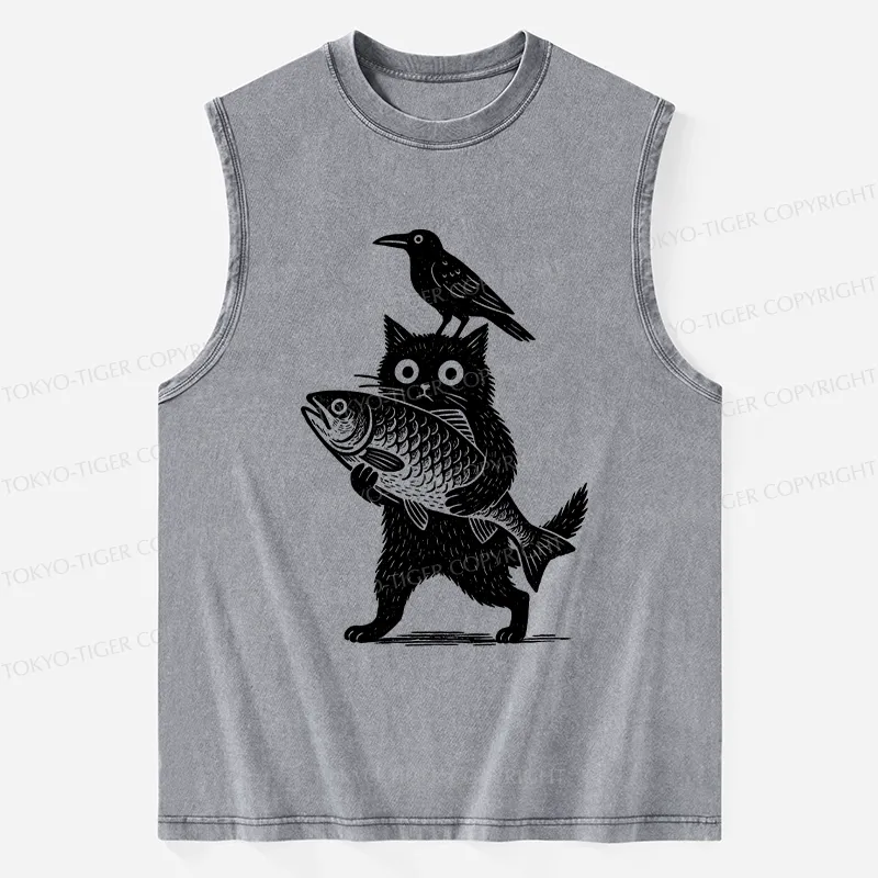 Tokyo-Tiger Black Animals Funny Washed Tank