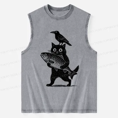 Tokyo-Tiger Black Animals Funny Washed Tank