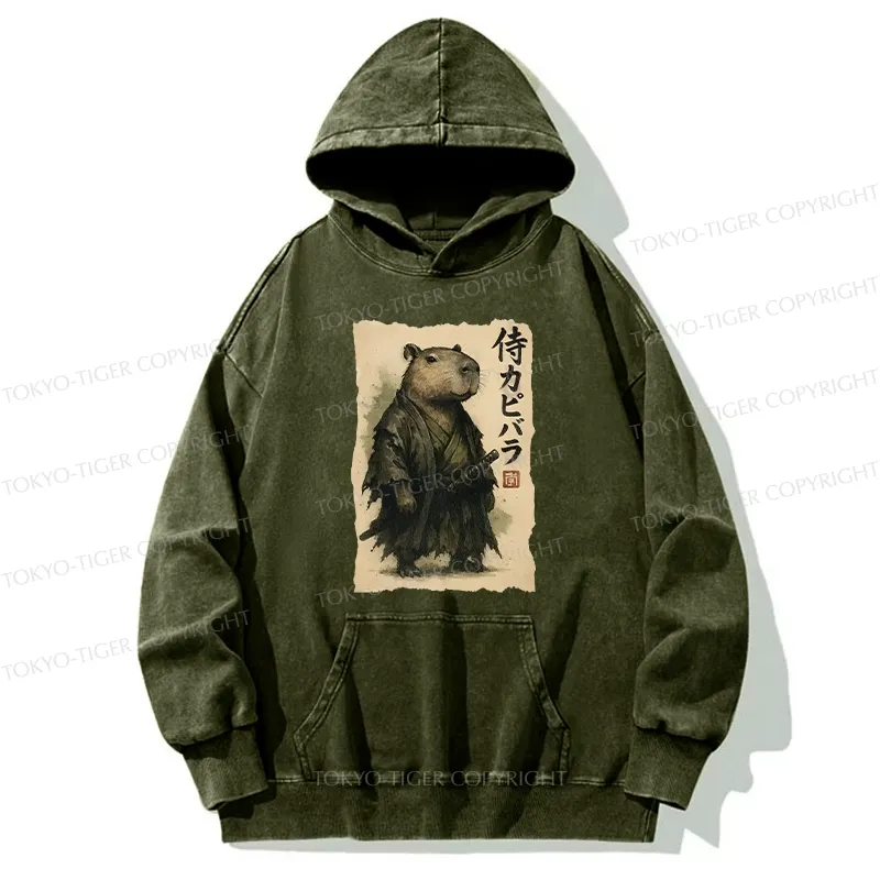 Tokyo-Tiger Capybara Samurai Washed Hoodie