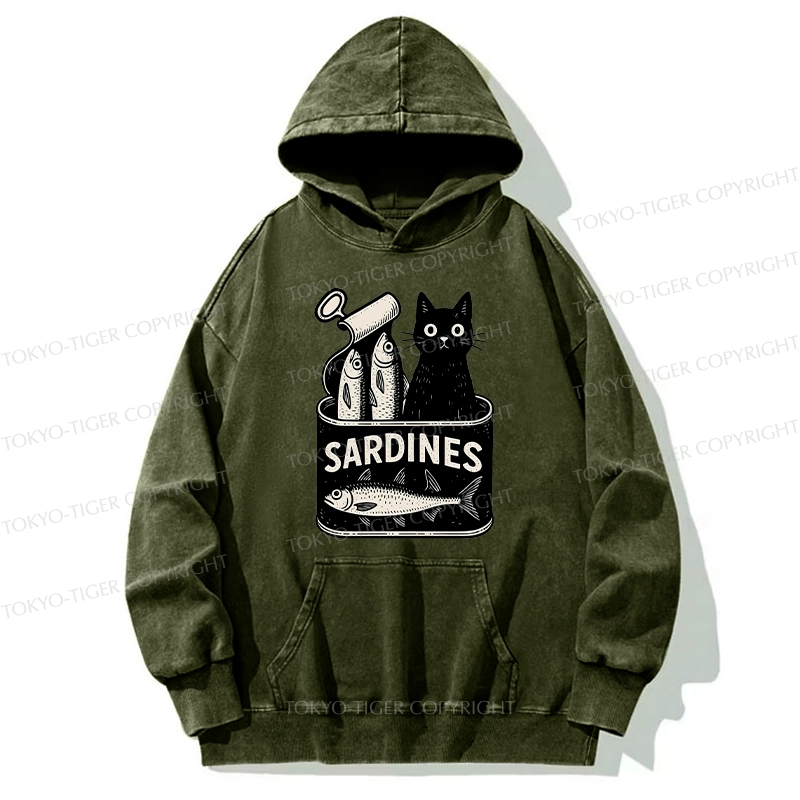 Tokyo-Tiger Cat And Canned Fish Washed Hoodie