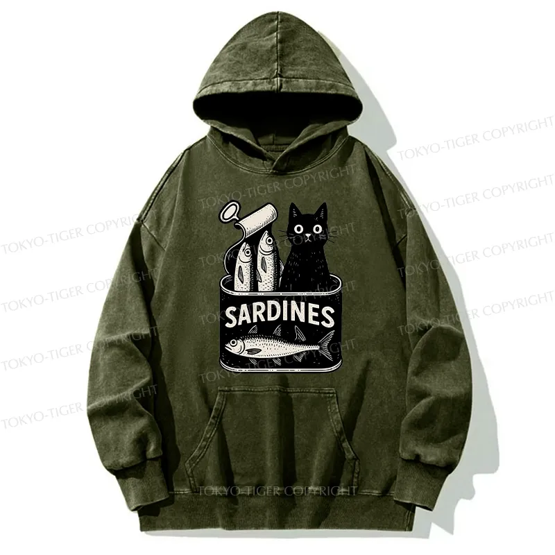 Tokyo-Tiger Cat And Canned Fish Washed Hoodie