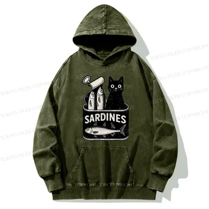 Tokyo-Tiger Cat And Canned Fish Washed Hoodie