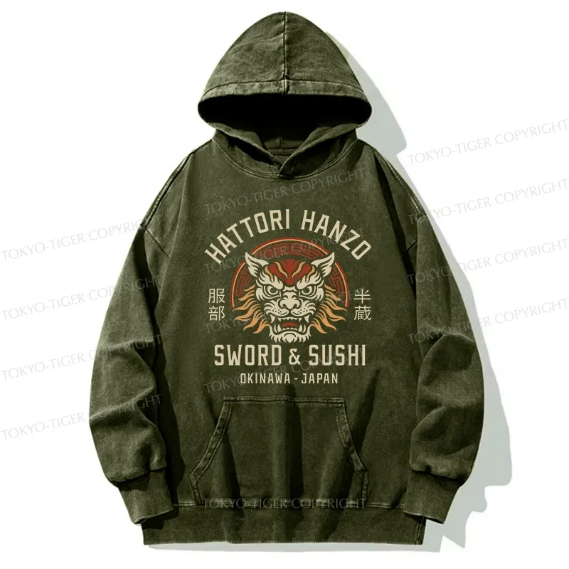 Tokyo-Tiger Hattori Lion Japanese Samurai Washed Hoodie