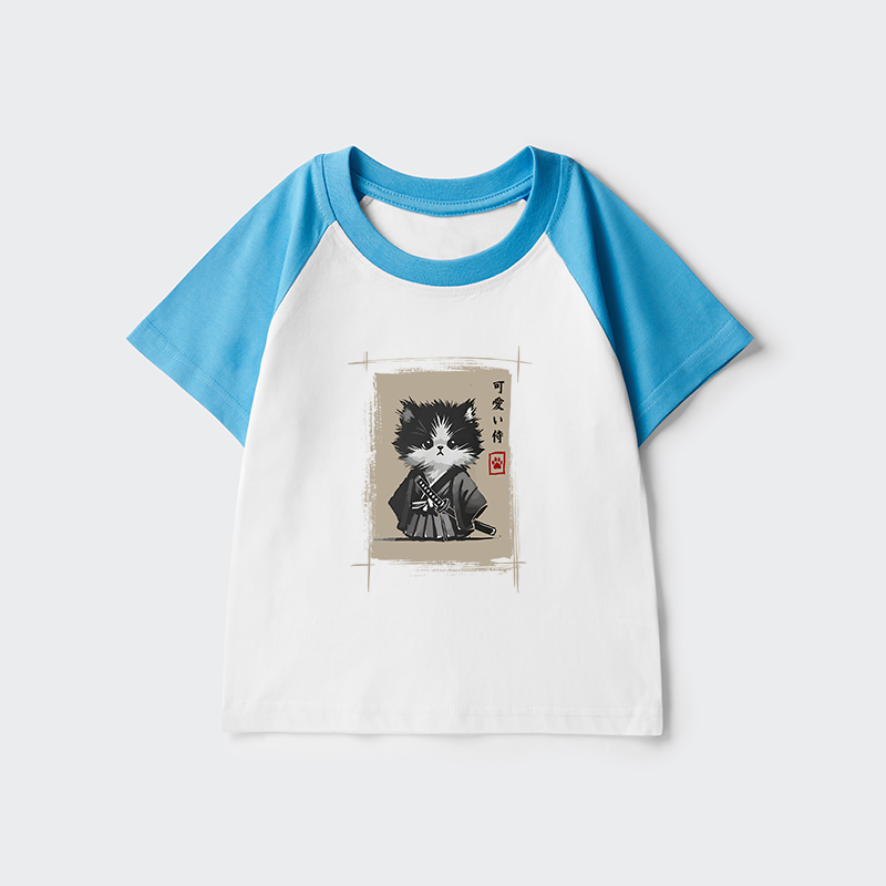 Tokyo-Tiger Kitten Samurai Kids Raglan T-shirt