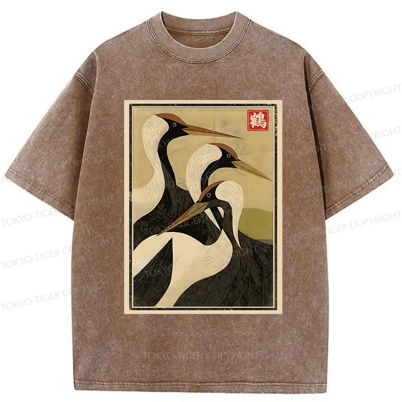 Tokyo-Tiger Japanese Crane Vintage Washed T-Shirt