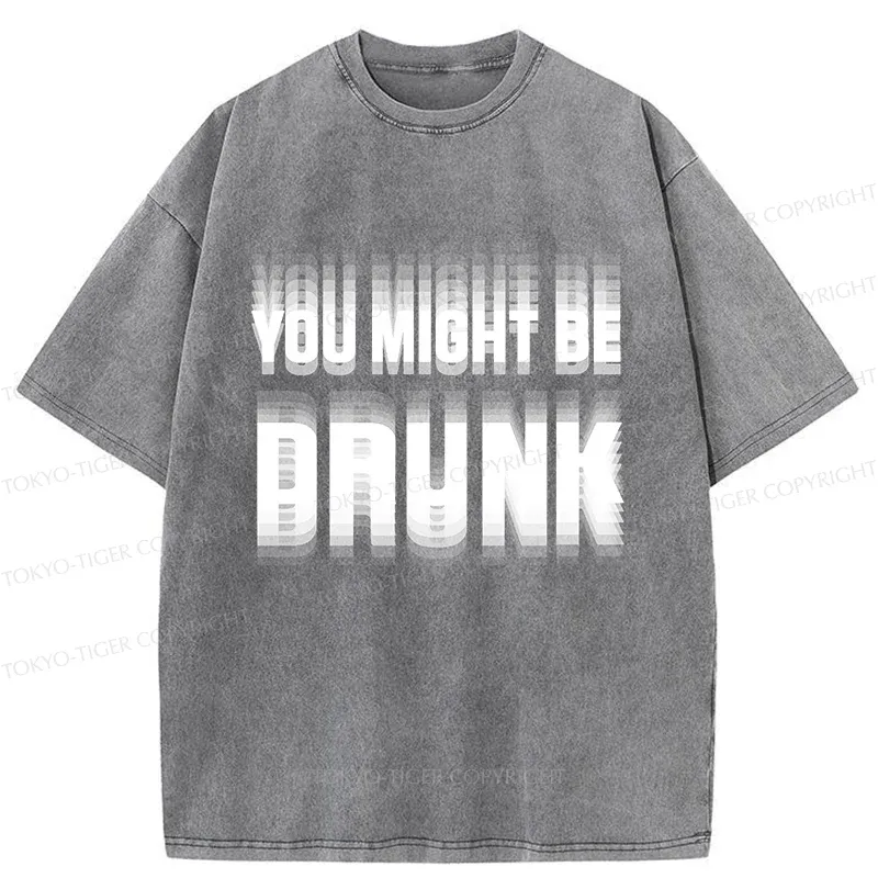Tokyo-Tiger Drunk Text Washed T-Shirt