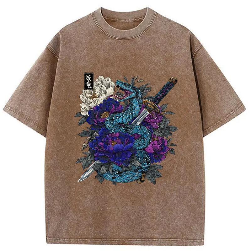 Tokyo-Tiger Snake Katana Japanese Washed T-Shirt