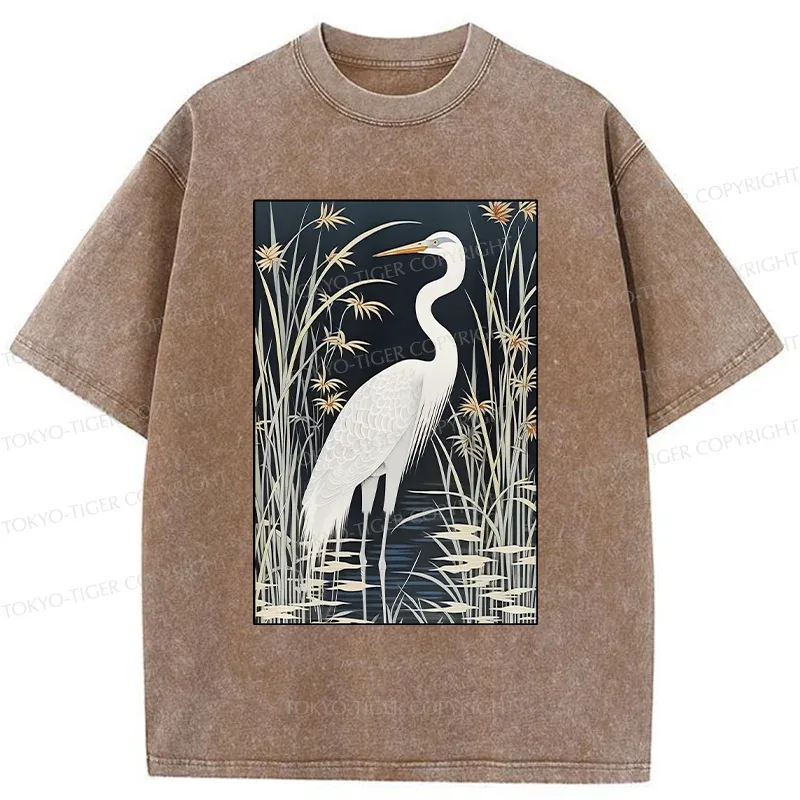 Tokyo-Tiger Cranes By The River Washed T-Shirt