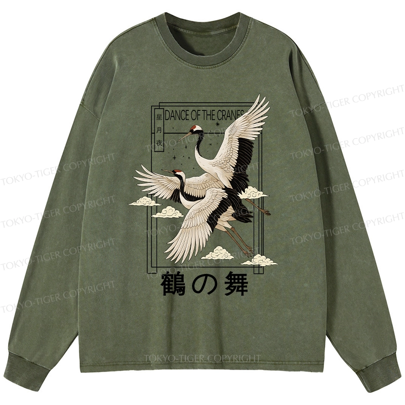 Tokyo-Tiger Dance Of The Cranes Washed Long Sleeve T-Shirt