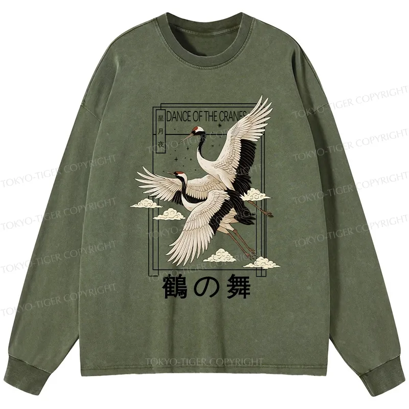 Tokyo-Tiger Dance Of The Cranes Washed Long Sleeve T-Shirt