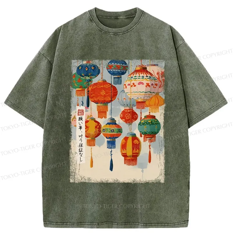 Tokyo-Tiger Retro Traditional Lantern Washed T-Shirt