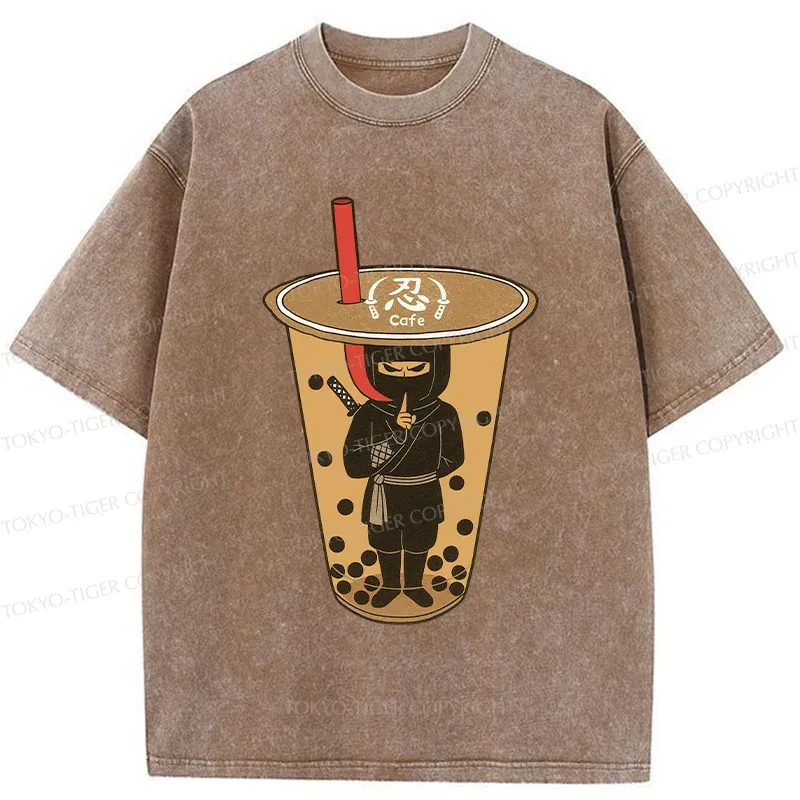 Tokyo-Tiger Ninja Lurking In Milk Tea Washed T-Shirt